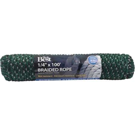 All-Source 1/4 In. x 100 Ft. Green Double Braided Polypropylene Packaged Rope 767110